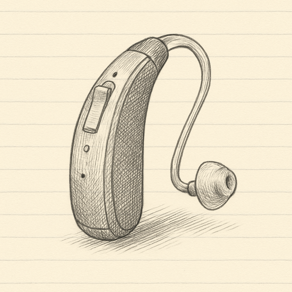 Illustration of affordable behind-the-ear hearing aids arranged for comparison