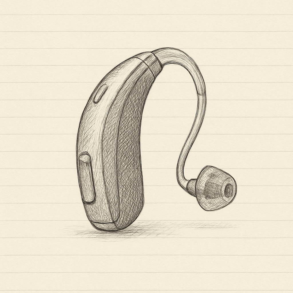 Illustration of behind-the-ear and receiver-in-canal hearing aids laid out for comparison