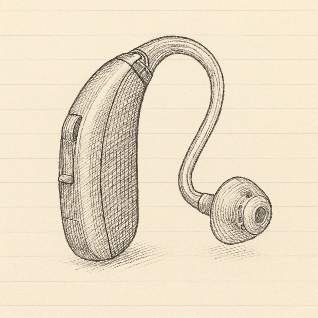 Illustration of a hearing aid with tinnitus masking sound waves