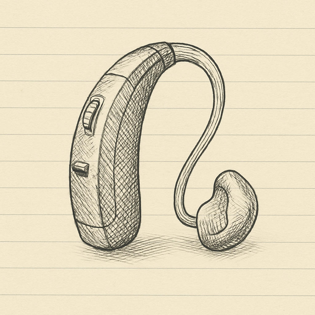 Hand-drawn illustration of hearing aids
