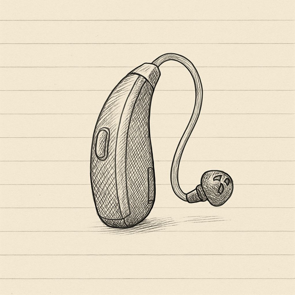 Rechargeable hearing aids with charging case illustration